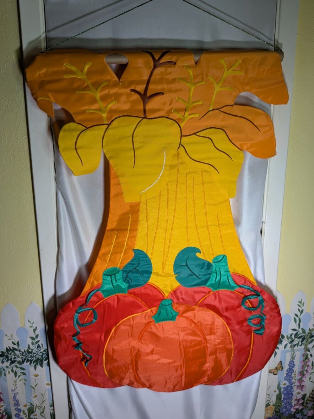Vintage Fall Harvest Pumpkin House Banner Flag Double Sided 42" x 27" Cornstalks